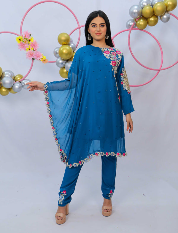 Embroidered Poncho - 3 Piece - Modest Clothing