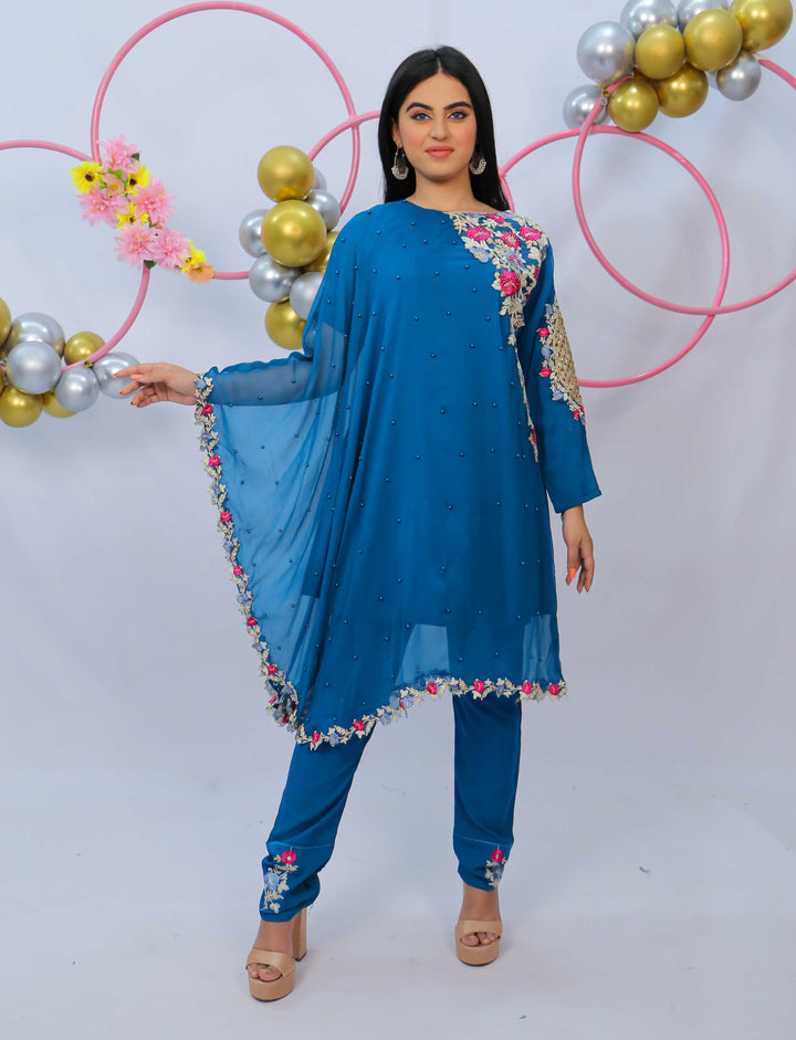 Embroidered Poncho - 3 Piece - Modest Clothing
