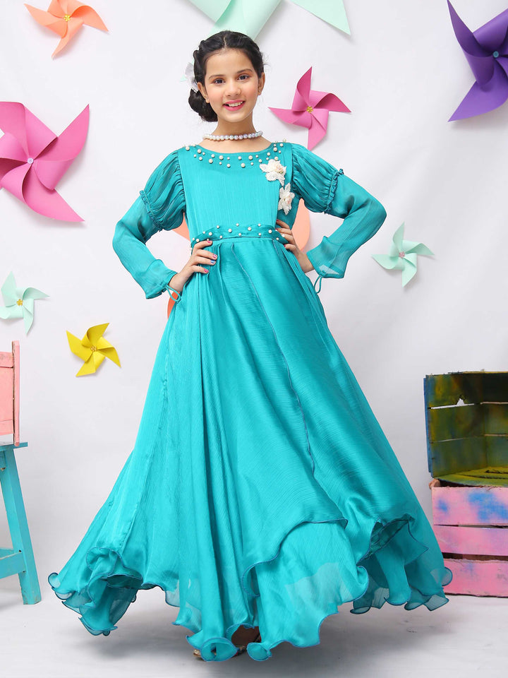 Girls Green Silk Dress