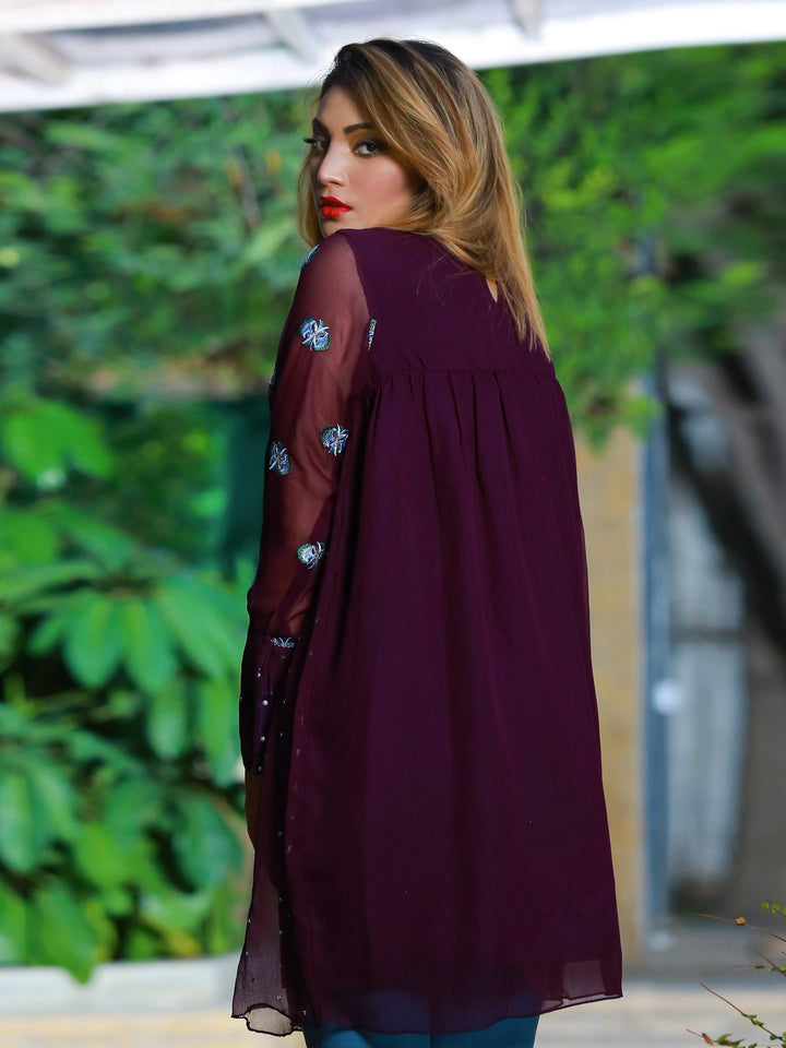 Kanwal - Purple Embroidered Kurta - Modest Clothing
