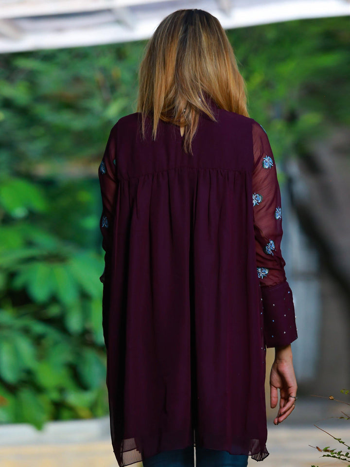 Kanwal - Purple Embroidered Kurta - Modest Clothing