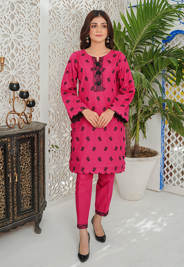 Pink Embroidered Cotton Suit