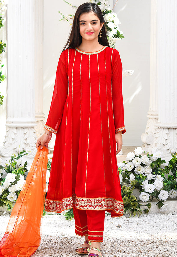 girls red chiffon dress