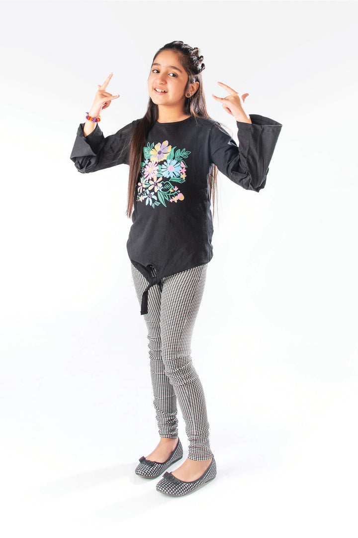 Black Floral girl T-Shirt Modest Clothing