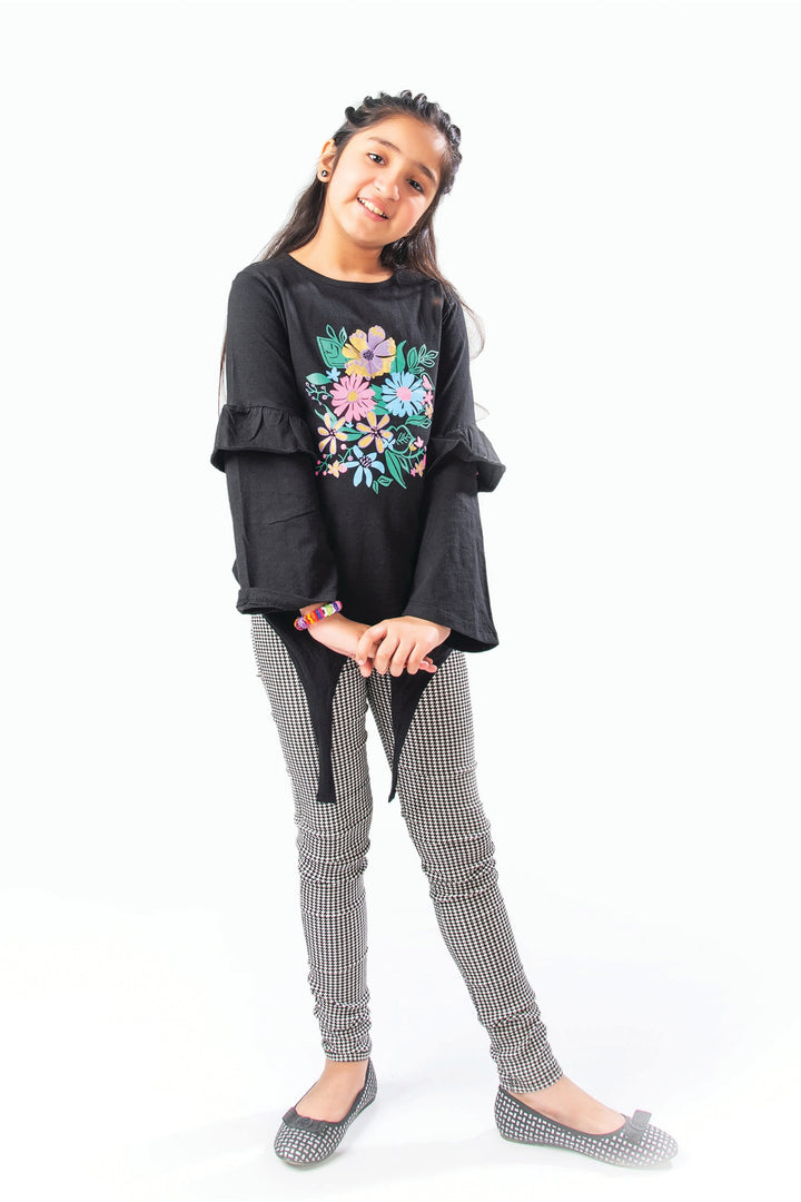 Black Floral girl T-Shirt Modest Clothing