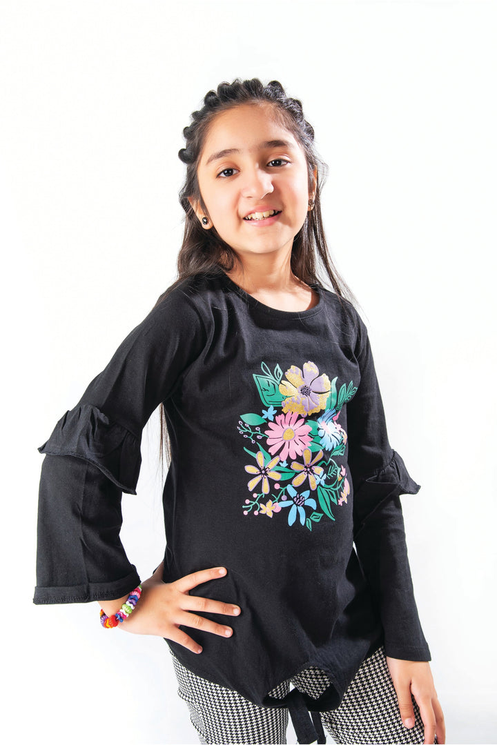 Black Floral girl T-Shirt Modest Clothing