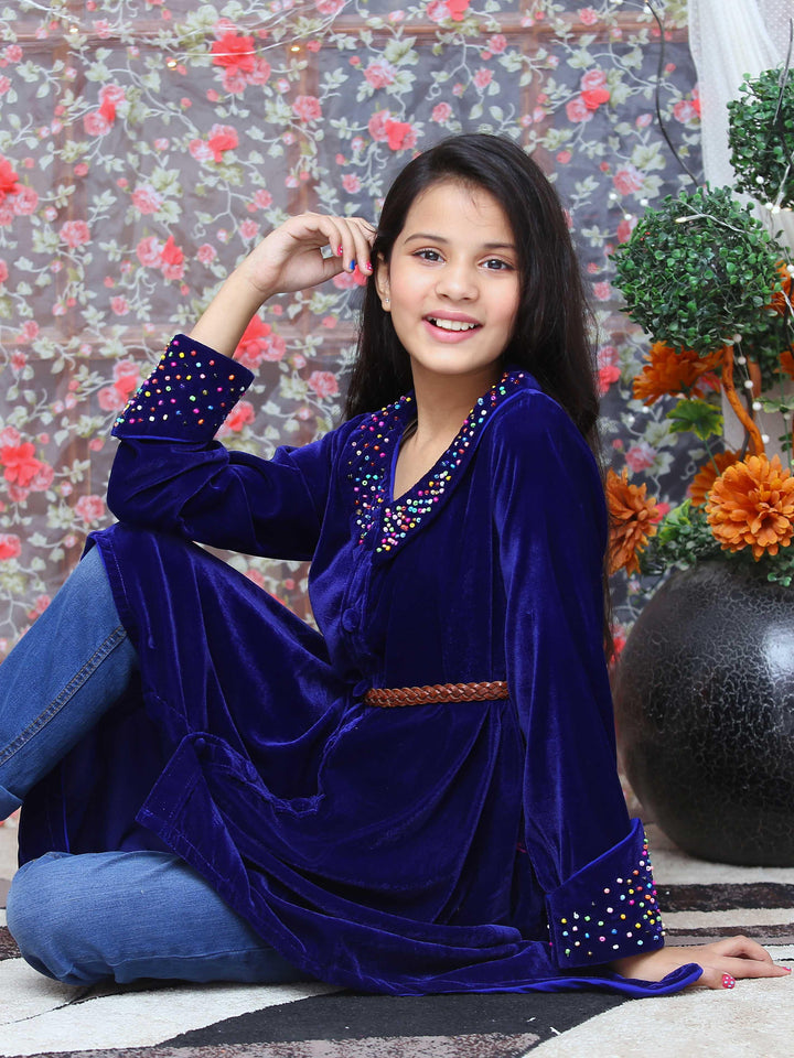 Blue Velvet Wrap - Long Velvet Coat Modest Clothing