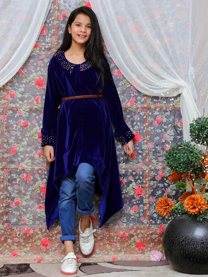 Blue Velvet Wrap - Long Velvet Coat Modest Clothing