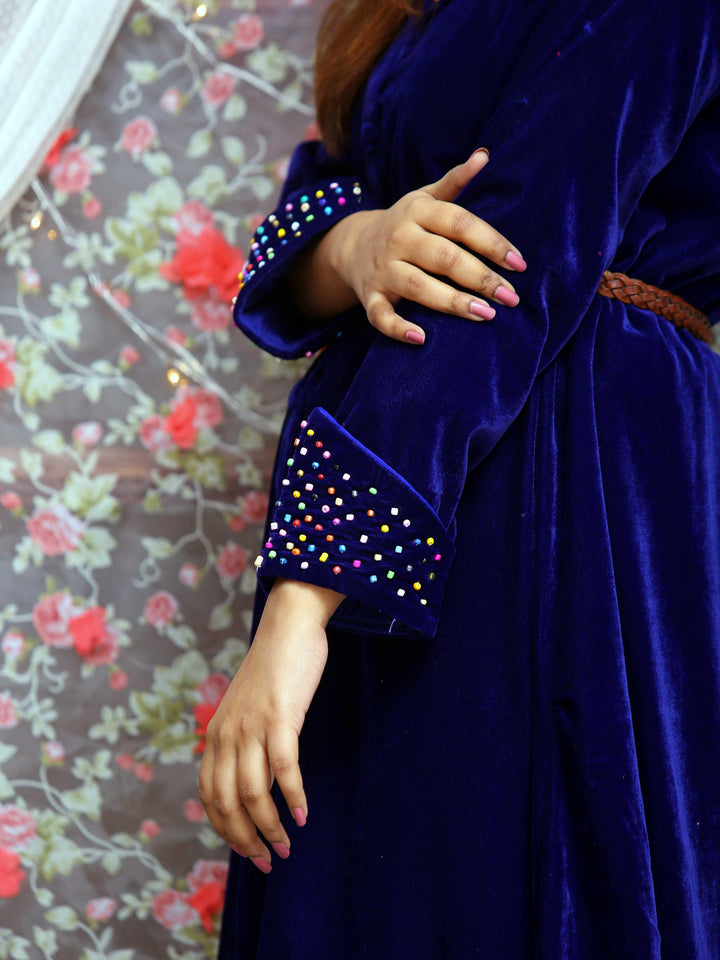Blue Velvet Wrap - Long Velvet Coat Modest Clothing