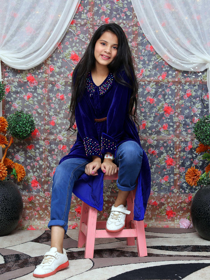 Blue Velvet Wrap - Long Velvet Coat Modest Clothing