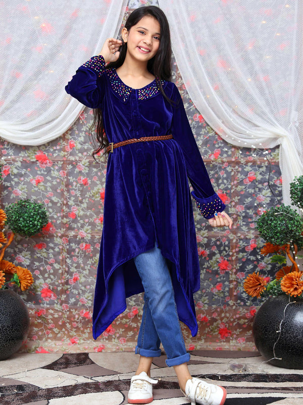 Blue Velvet Wrap - Long Velvet Coat Modest Clothing