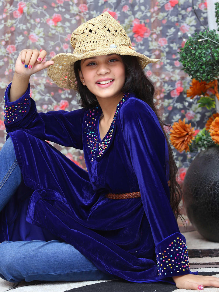 Blue Velvet Wrap - Long Velvet Coat Modest Clothing