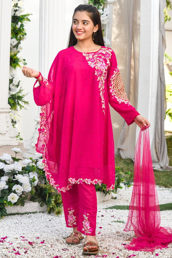Pearl Cape Dress - Hot Pink - Modest Clothing