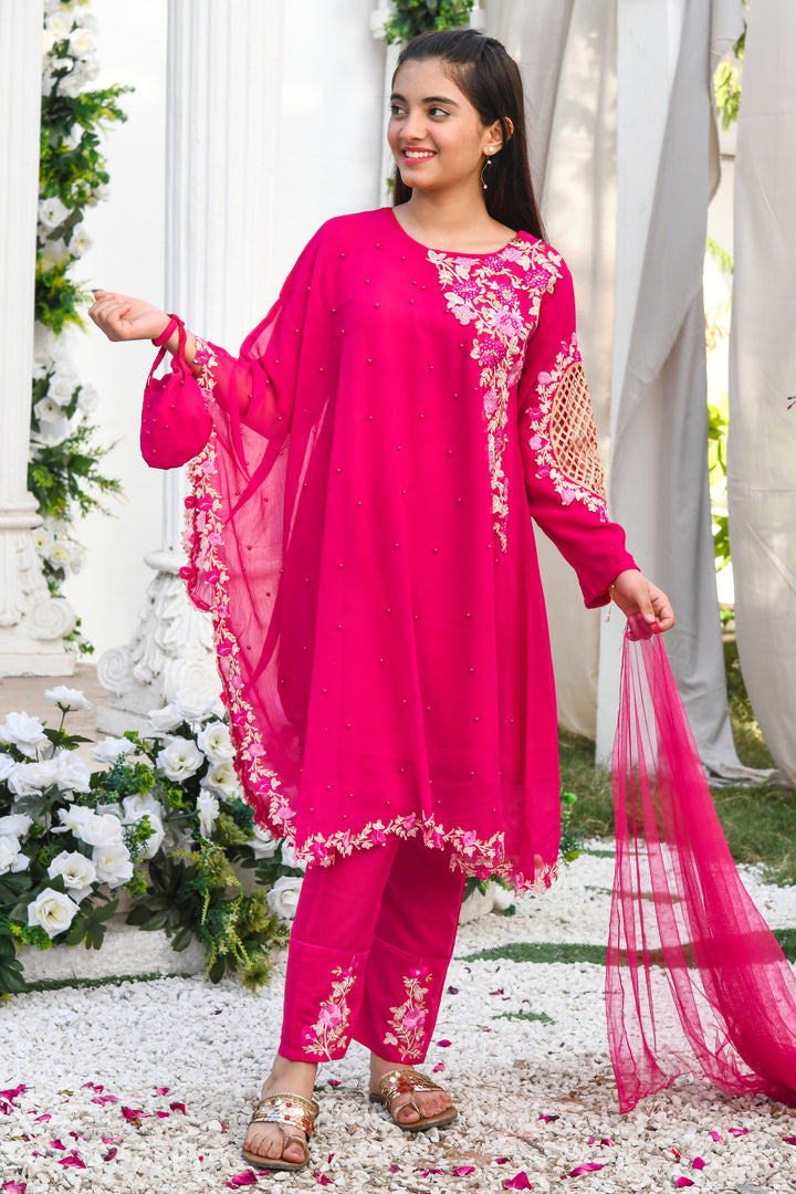 Pearl Cape Dress - Hot Pink - Modest Clothing