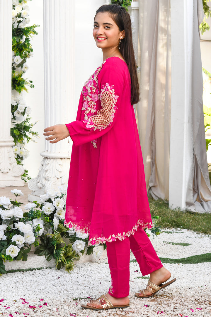 Pearl Cape Dress - Hot Pink - Modest Clothing