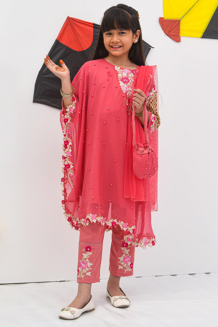Chiffon Pearl Cape Dress - Tea Pink - Modest Clothing