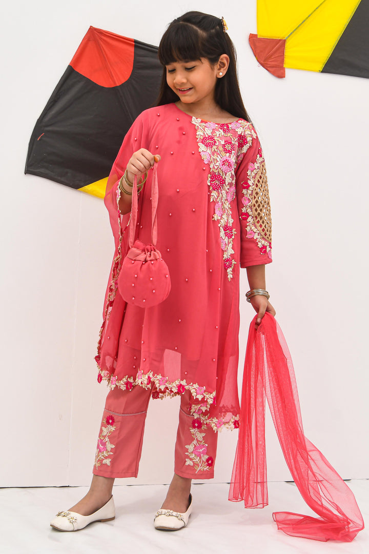 Chiffon Pearl Cape Dress - Tea Pink - Modest Clothing