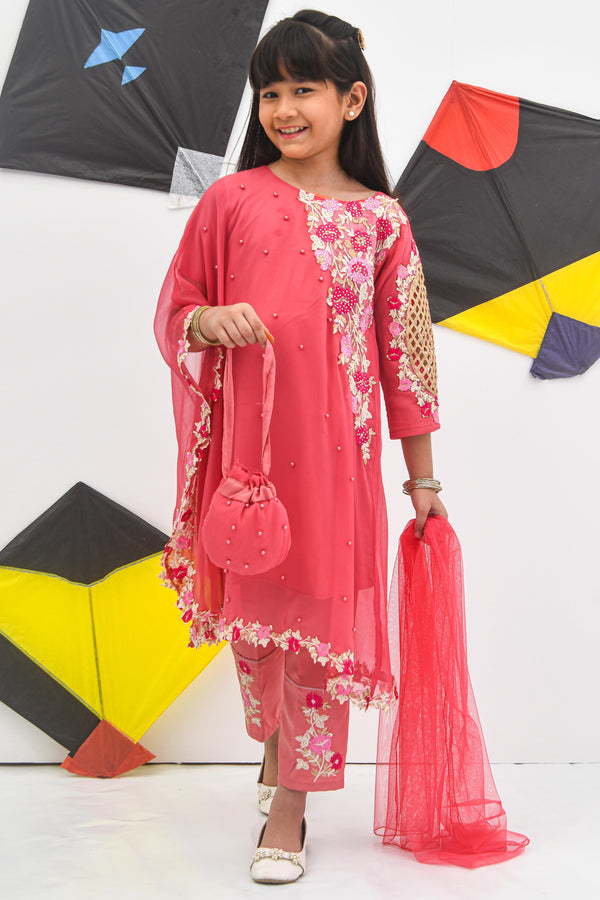 Chiffon Pearl Cape Dress - Tea Pink - Modest Clothing
