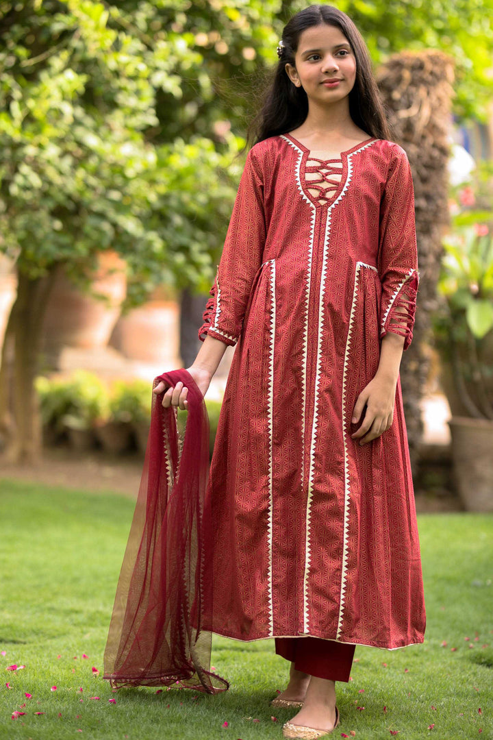 Maroon Gold - 3 Pc Suit - Modest Clothing
