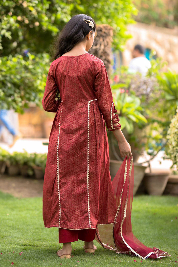 Maroon Gold - 3 Pc Suit - Modest Clothing