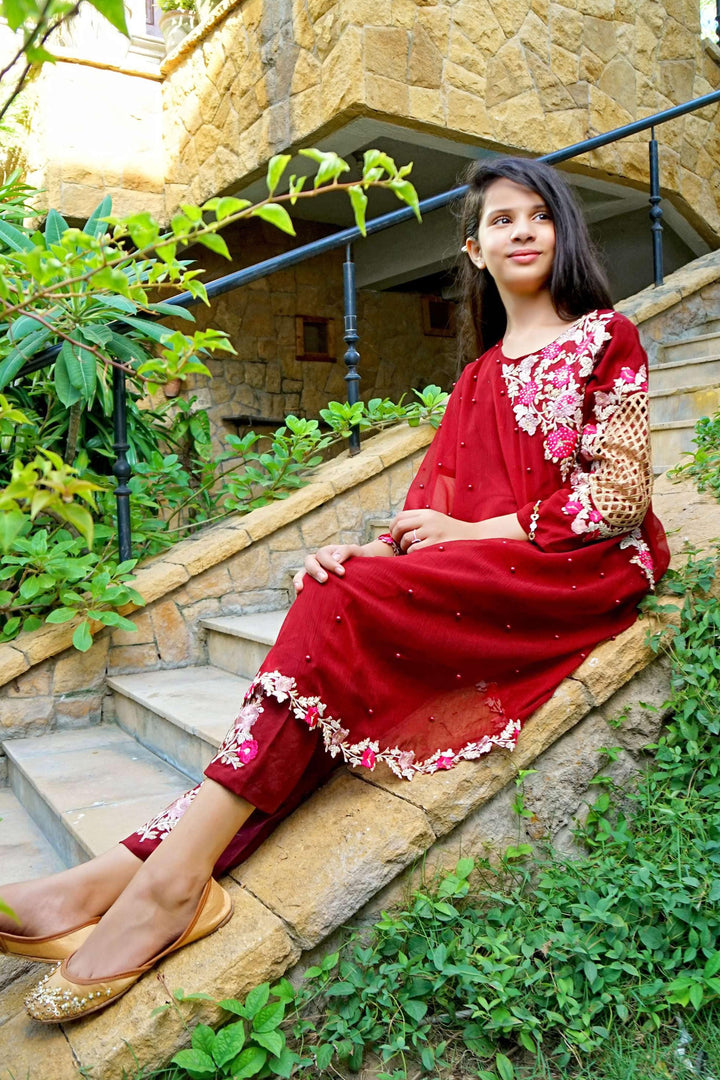 Maroon Pearl Cape Shirt - Modest Clothing