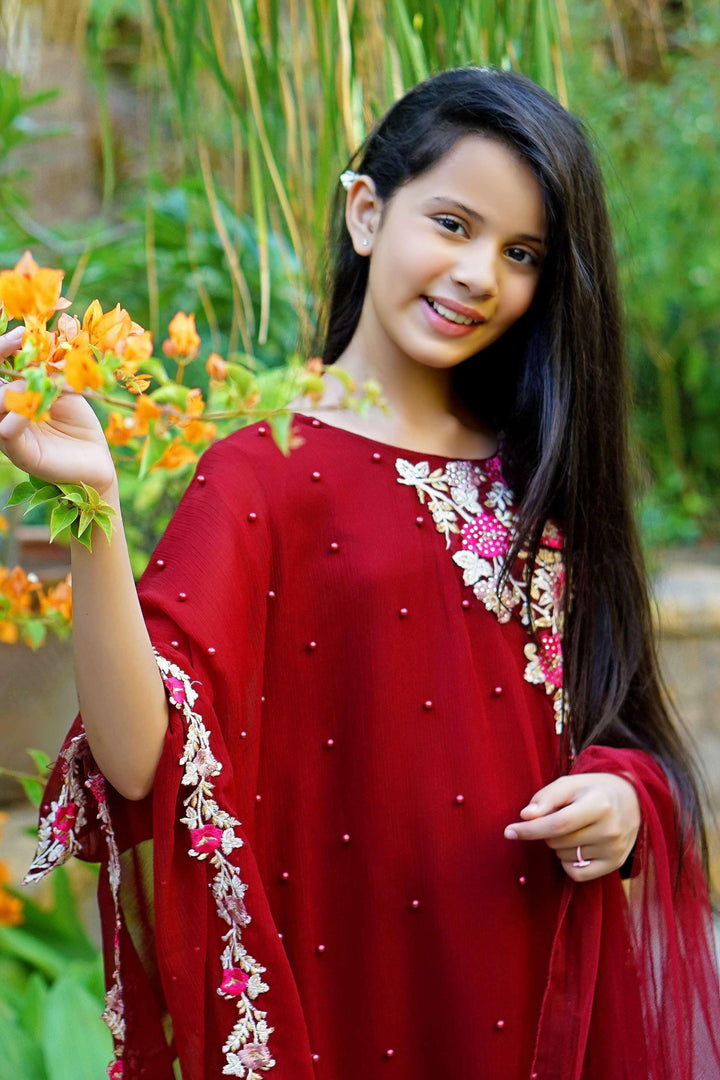 Maroon Pearl Cape Shirt - Modest Clothing