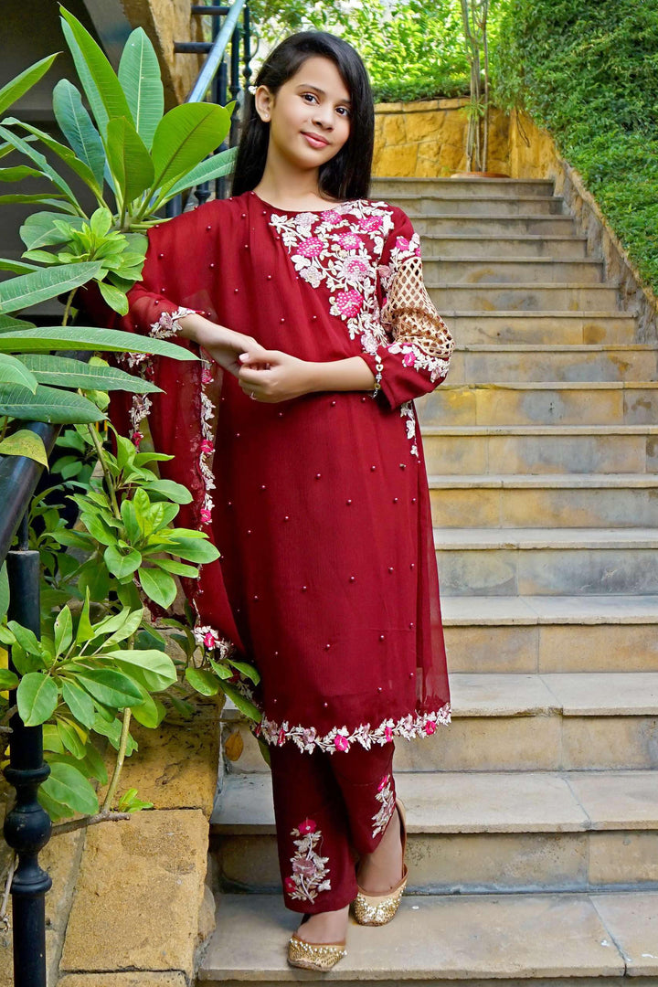 Maroon Pearl Cape Shirt - Modest Clothing