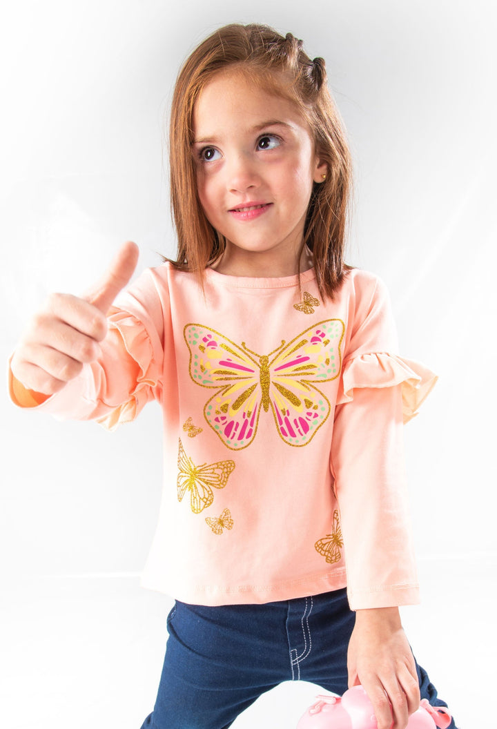 Peach Butterfly Girls T-Shirt - Modest Clothing