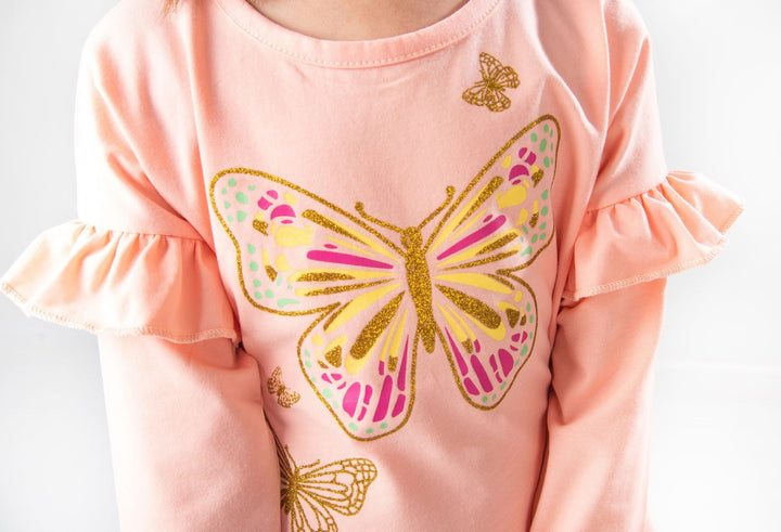 Peach Butterfly Girls T-Shirt - Modest Clothing