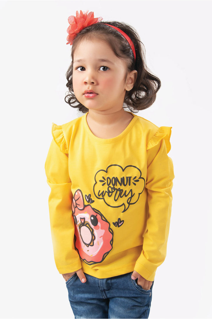 Donut Worry Yellow Girls T-Shirt - Modest Clothing