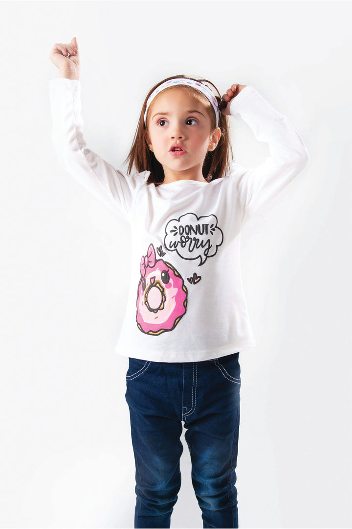 Donut Worry White Girls T-Shirt - Modest Clothing