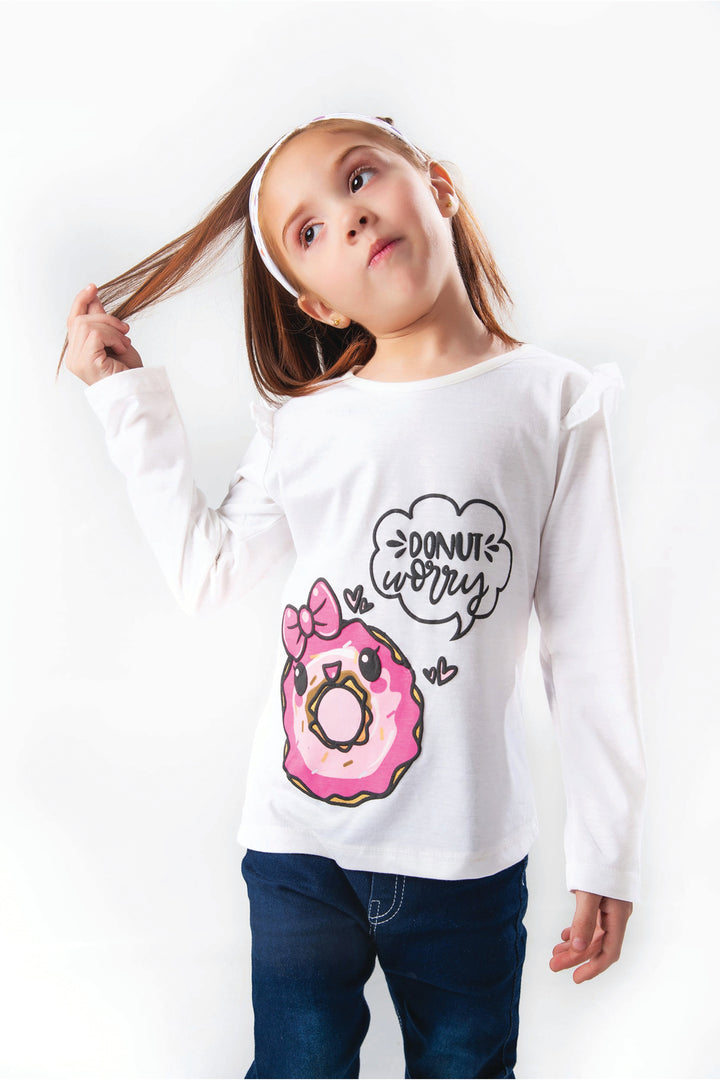 Donut Worry White Girls T-Shirt - Modest Clothing