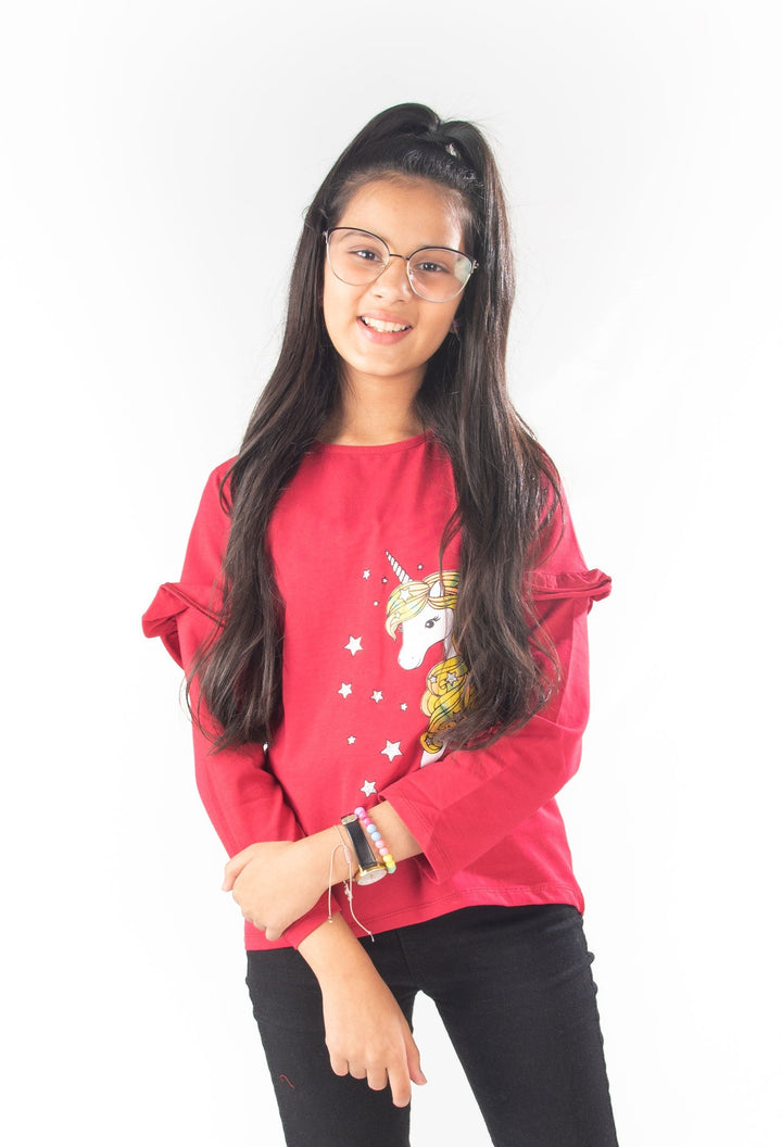 Red Unicorn Girls T-Shirt - Modest Clothing